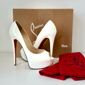 Christian Louboutin white patent leather 120 open toe heels pumps 39